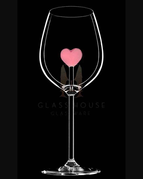 Heart Wine Glass with a pink glass heart inside
