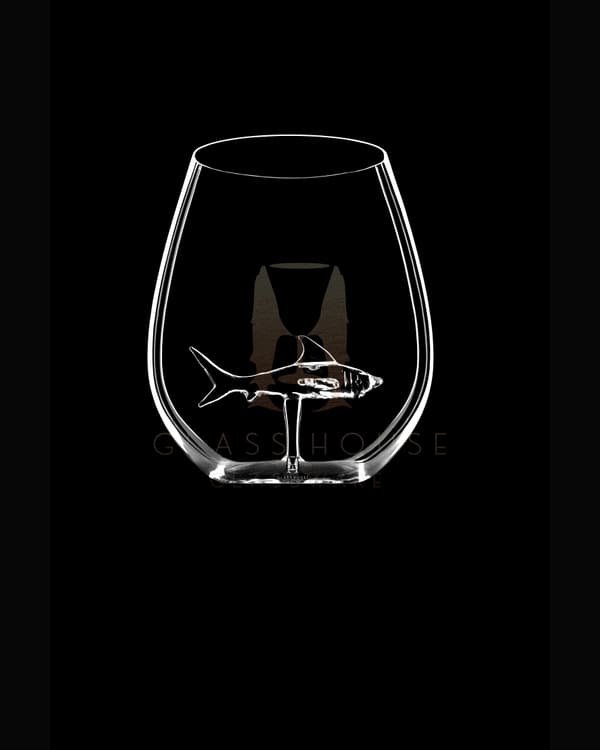 Shark Stemless Wine Glass with a glass shark inside